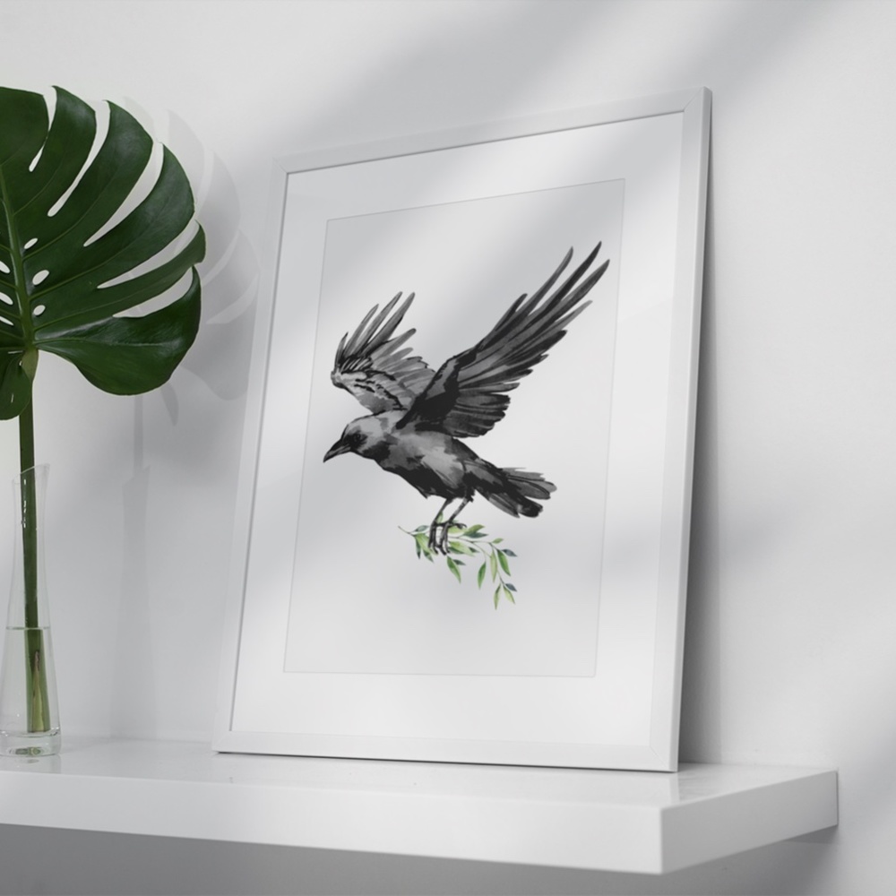 Raven Crow Watercolor Wall Art Illustration Print Poster Unframed - Picture 3 of 9